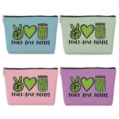 jeilink 4 Pack Pickles Makeup Bag Pickle 9.8×7 Inches, Peace Love 0900