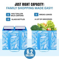 3 PCS 6 Gallon Spring Breeze Reusable Grocery Bags Foldable Hard Bottom Tote