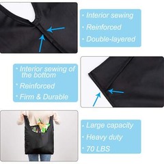 6 Pack Large Black Reusable Shopping Bags Washable Foldable Grocery Tote