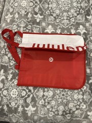 Lululemon Logo Reusable Shopping Bag Red White Sides Tote 14”x16” W/Snap New
