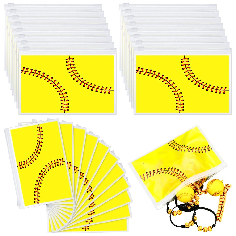 Sweetude 50 Pcs Softball Makeup Bag Bulk EVA Waterproof Sport Cosmetic Yellow