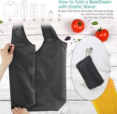 10-Pack Black Heavy Duty Reusable Grocery Bags with Pouch, 50LBS Capacity