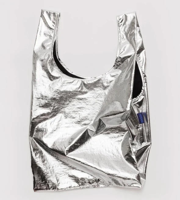 NWT Baggu Standard Reusable Bag Silver Metallic US seller Sold Out Rare H2F