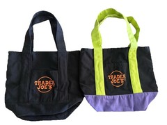 2x Trader Joe’s Black W/ Green Straps Mini Halloween Canvas Tote Bag + All Black