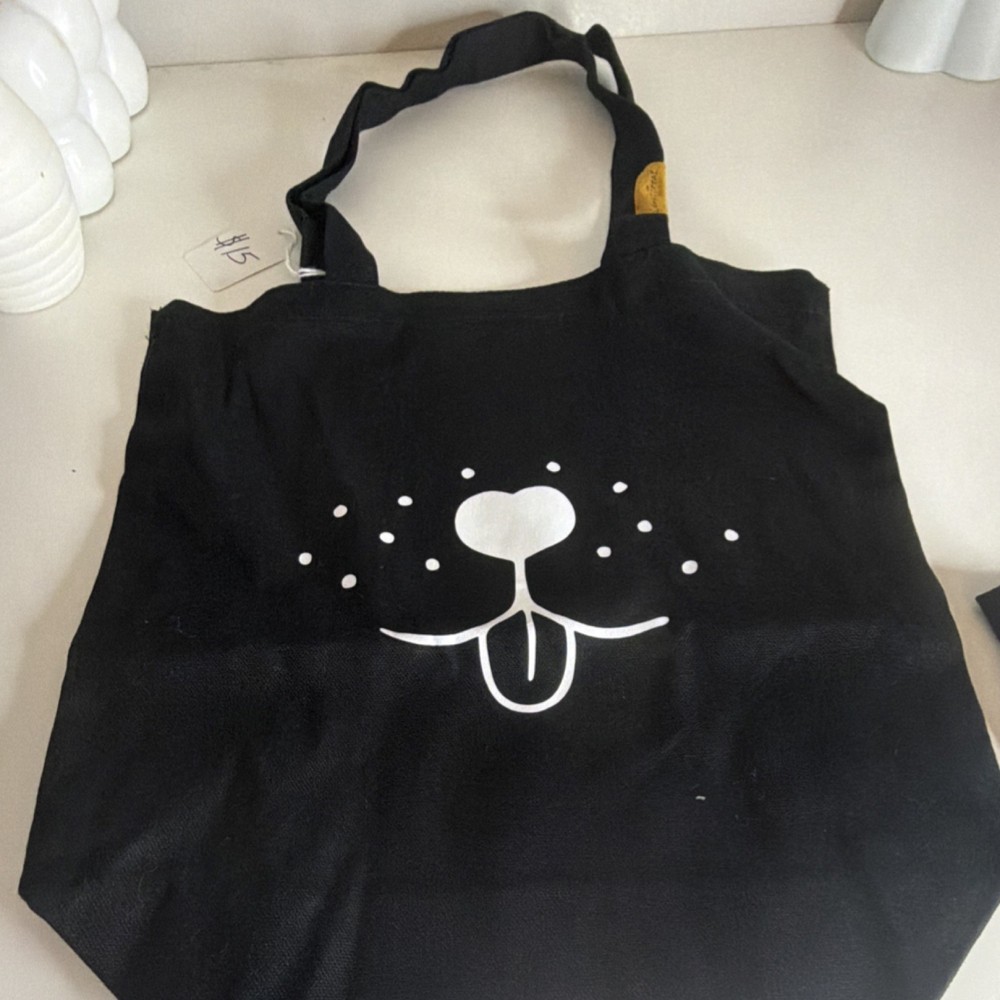 Black Canvas Foldable Reusable Shopping Bag with Animal Print, Modern Style
