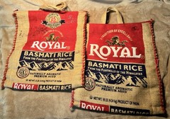 2 Royal Basmati Rice Repurposed Recycled Zipper Closure Burlap Bags Rustic Decor