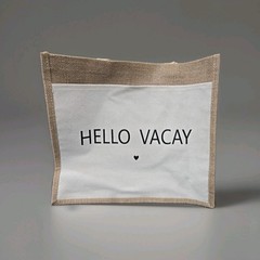 HELLO VACAY Reusable Canvas Tote Bag (14 In x 15 In x 5.5 In), Heavyweight Canva