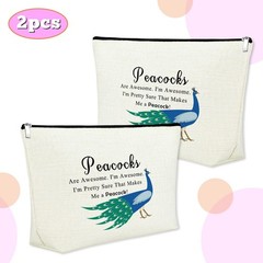 2 Pcs Peacock Makeup Bag Lovers Gifts Inspirational Animal 2pcs Beige