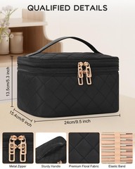 Relavel Travel Makeup Bag, Large Cosmetic Bag with Separate LARGE, 01-Black