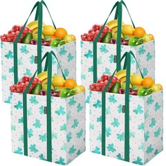 4 PK Grocery Bags Reusable Shopping Bags with Reinforced Bottom, Heavy Duty F…