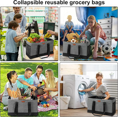 Extra Large Foldable Grocery Tote Bag with Handles for Storage and Laundry – Gre