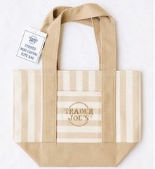 New Trader Joe’s Mini Pastel Stripe Canvas Tote Bag Pink Blue Tan Green Set Of 4