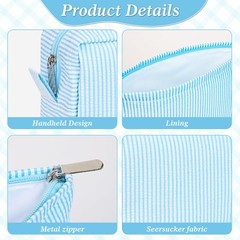 Puchifoda 3 Piece Makeup Bag Set,Seersucker Cosmetic Bags,Striped Make Blue