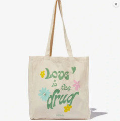 RARE Cotton:On Foundation Organic Tote Bag “Love is the Drug” Grocery Travel NEW