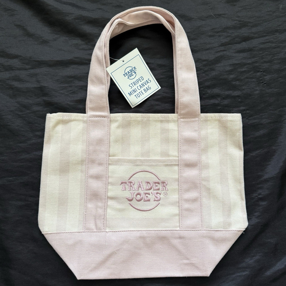 New Trader Joe’s Striped Mini Canvas Tote Bag Pink Cotton/Polyester 13x10x6