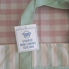 Trader Joe’s Striped Mini Canvas Tote Bag Green/White Cotton Blend