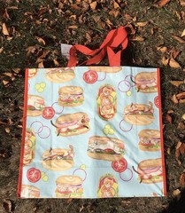 Reusable Shopping Bag Tote~Cat Kitty Sandwich Grinders Subs w/Pickles & Tomatoes