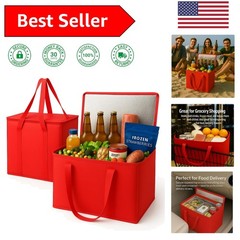 Collapsible XL Insulated Grocery Bags – 2-Pack in Red, Perfect for Heavy Loads