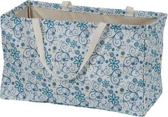 Multi-purpose grocery tote bag with blue floral pattern