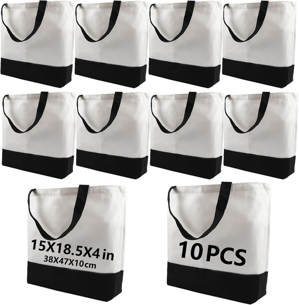 10 Pack Sublimation Tote Bags Polyester Blank Canvas DIY Craft Bags