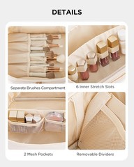 HBlife Double Layer Travel Makeup Bag Portable Cute Leather Large, Beige