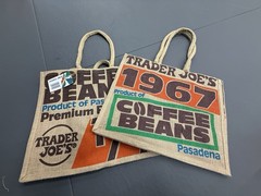2 Lot Trader Joe’s COFFEE JUTE BURLAP REUSABLE BAGS