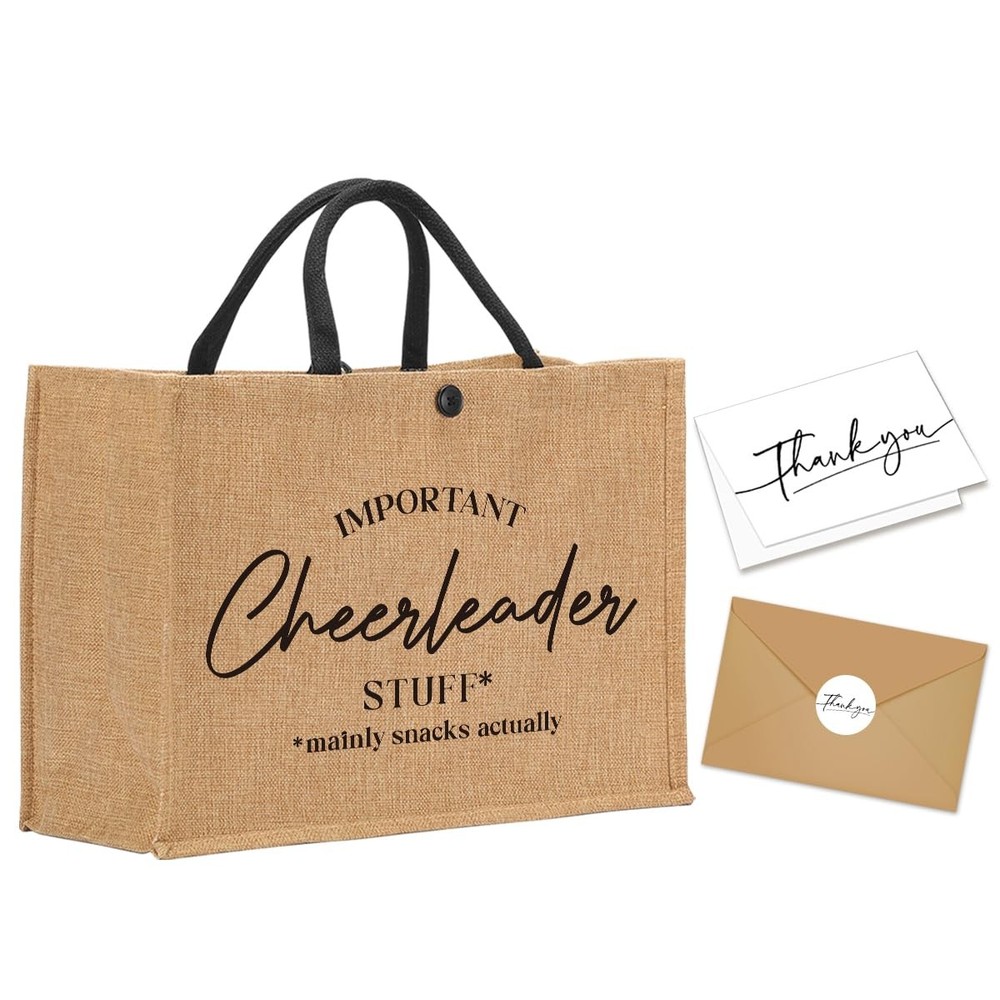 Cheerleader Tote Bag with Thank You Card for , Men, Family, Sisters, Mom, Wif…