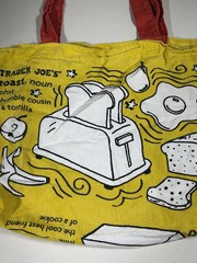 Trader Joe’s Reusable Tote Bag Grocery Shopping Waffle Toast Cotton Yellow Red