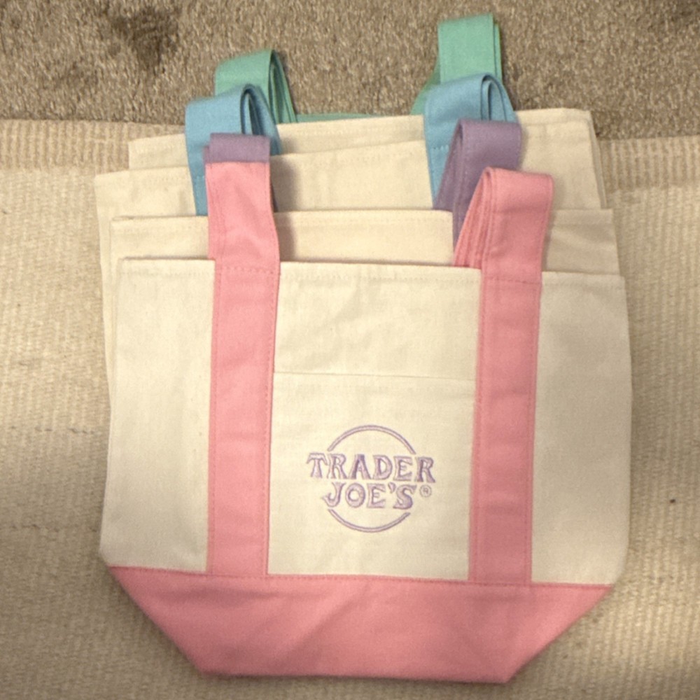 Trader Joe’s Mini Pastel Canvas Tote Foldable Colorblock Small Multicolor Bag