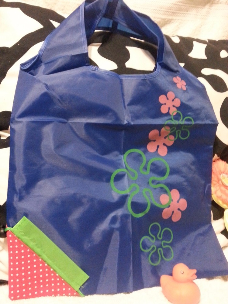 Lot 4 new Navy-blue Strawberry Foldable Pocket Reusable Shopping Tote Bags