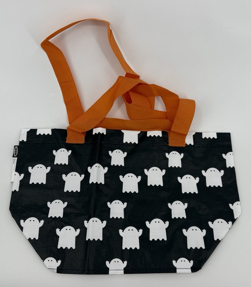 IKEA Halloween “KUSTFYR” Reusable Ghosts Bag Trick or Treat Orange Black NEW