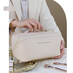 Portable Travel Makeup Bag, Waterproof Toiletry Large-Capacity Off-white