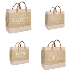 Custom Burlap Beach Bag Leather Handle Jute Carry Bag Wedding Party Gift