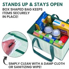 3 PCS Green Heavy Duty Reusable Grocery Shopping Bags Box Shape Hard Bottom