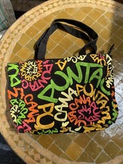 PUNTA CANA tourist tote black bag green pink orange neon round writing 11 x 15