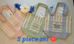 TRADER JOE’S Mini Tote Bags 3 Piece Set Blue Green Pink