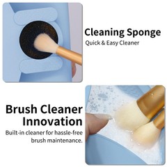 DivaDwell Depot Travel Makeup Brush Holder with Cleaning Pad -Silicone Azure