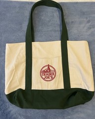 Trader Joe’s Medium Canvas Tote Reusable Shopping Bag Logo Green/White/Red