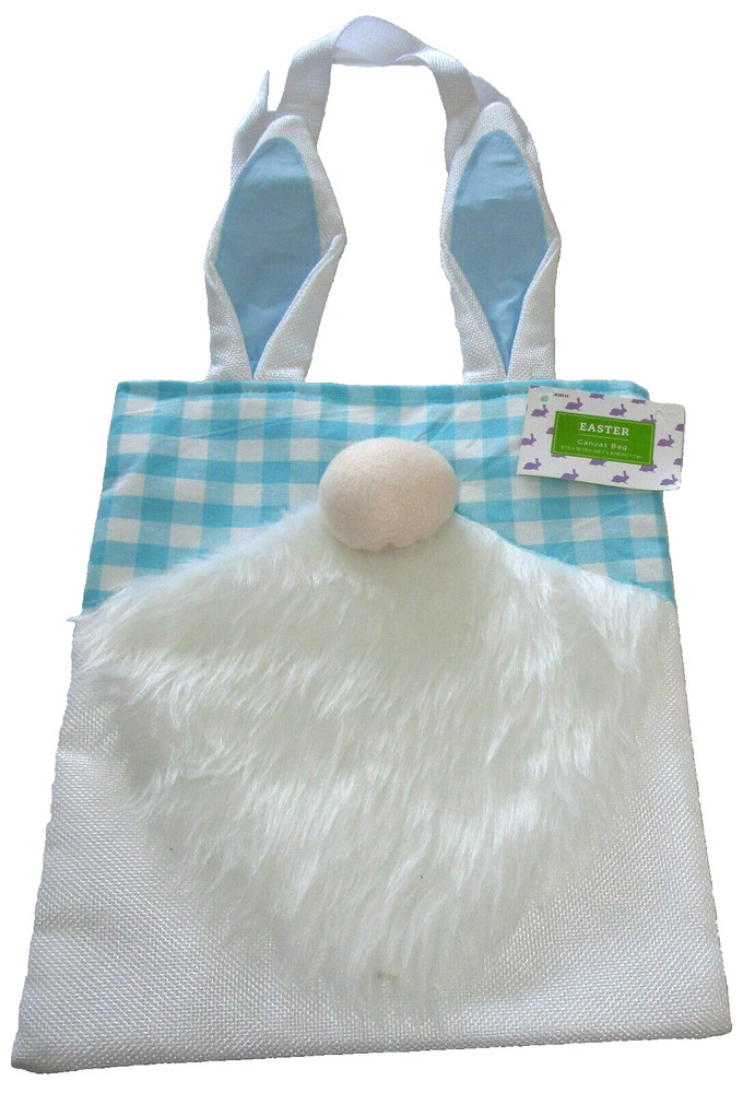 EASTER REUSABLE CANVAS TOTE ~ EASTER GNOMES W/ EARS White Handles 9.75″ x 18.75″