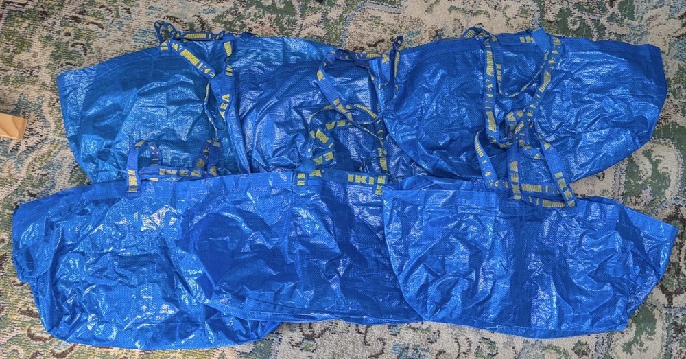 Lot of 10 IKEA Large 19 Gallon Bags Shopping Laundry Grocery Storage FRAKTA USED