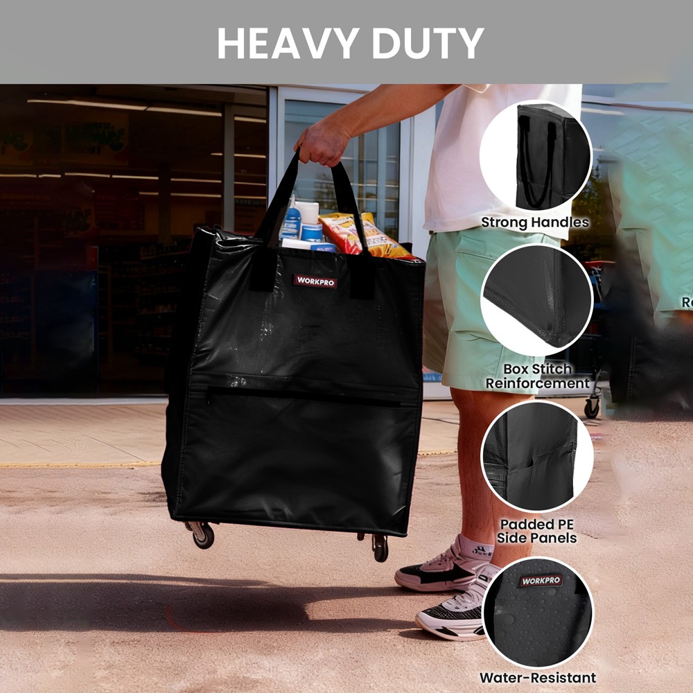 Medium Reusable Grocery Bag 4 Wheel Heavy Duty Rolling Shop Tote Folding Trolley