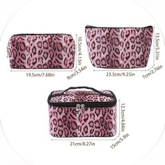 Kaxich 3PCS Leopard Print Makeup 21x15x12.3cm/8.27″ x 5.9” x 4.84”, Rose