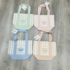TRADER JOE’S MINI PASTEL STRIPE CANVAS TOTE BAGS SET Of 4 PINK BLUE GREEN BEIGE