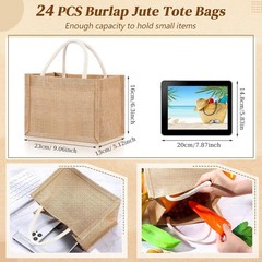24 Pcs Burlap Tote Bag Mini Jute Reusable Waterproof Bag W/ Handles Small Blank