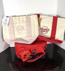 Trader Joe’s Mini Bag Bundle Pink Stripe Red Tote & Insulated Cooler NWT