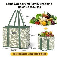 3-Pack Reusable Grocery Bags, Foldable Shopping Totes with Reinforced Bottom & H