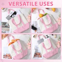 6 Pcs Mini Canvas Tote Bags Bulk with Pocket Small Sublimation Blank Canvas T…