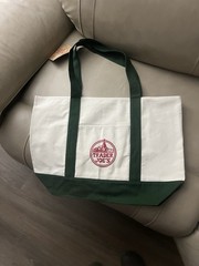 Trader Joe’s Foldable Canvas Reusable Tote Bag Solid Beige Green Single Pack