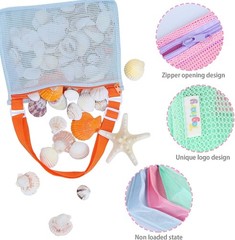 Beach Toy Mesh Beach Bag Kids Shell Collecting Bag Sand Toy Seashell Bag Wate…