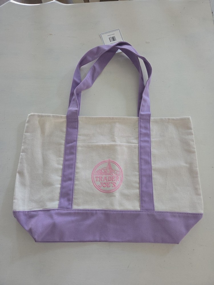 2026 Pastel Trader Joe’s LARGE Purple Easter Tote Limited Ed Canvas Bag Lavender